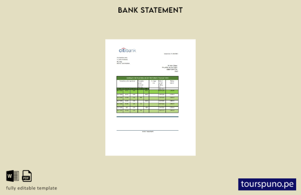 listo para imprimir plantilla de Excel de extracto bancario de Citibank de Itali
